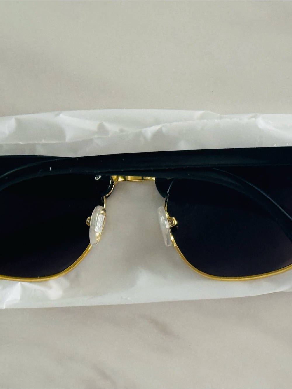 Ray-Ban Black & Gold Clubmaster Sunglasses With Blue Mirror lenses.Sunglass Case - Picture 2 of 4